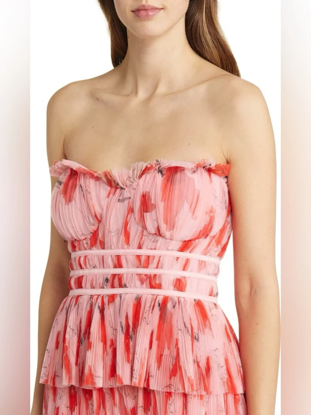 Hutch Monaco Strapless Pink Ruffle Tiered coquette girl evening Gown 6 - Picture 5 of 12